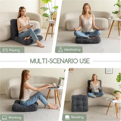 HIGOGOGO 6" Extra Thick Floor Pillow Cushion for Adults, Meditation Cushion Pillow, Large Square Floor Sitting, Tufted Corduroy Cover, for Tatami Living Room or Yoga, 22x22 Inch, 2Pack, Dark Grey
