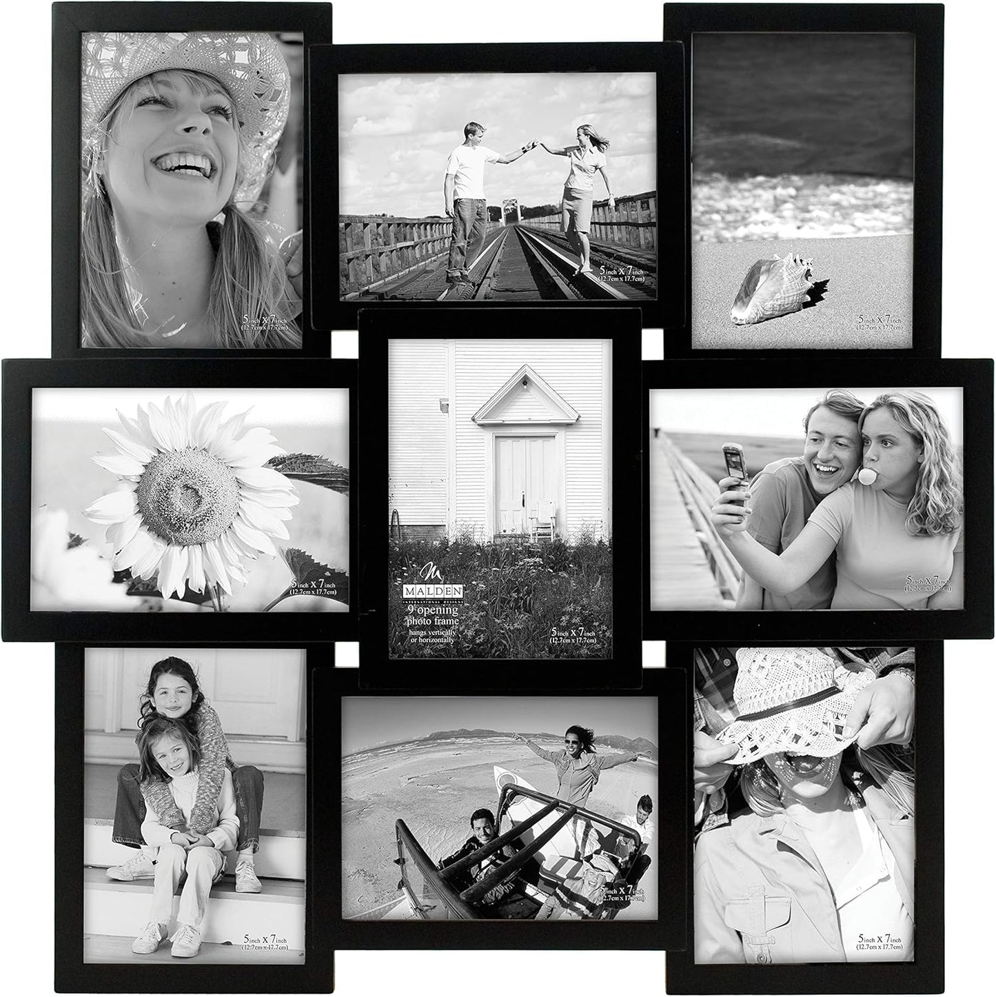 Malden International Designs 5 x 7 9-Opening Dimensional Collage Photo Wall Frame, Black
