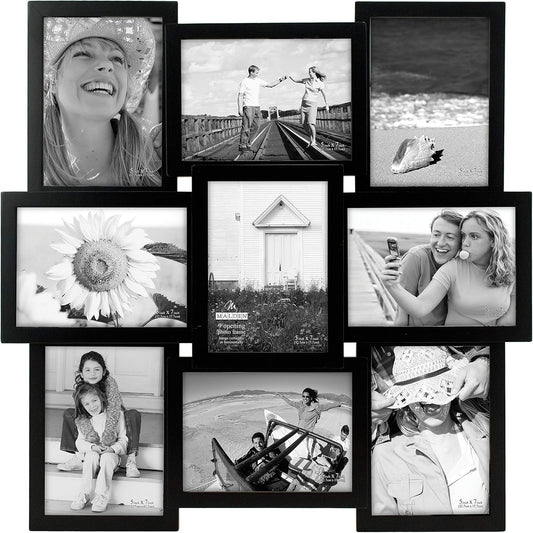 Malden International Designs 5 x 7 9-Opening Dimensional Collage Photo Wall Frame, Black