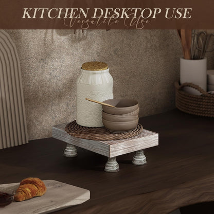 EOSAHR Farmhouse Riser for Room Decor : Decorative Pedestal Stand For Display Your Home Decorations and Uniquely Soap Stand - Rustic Bathroom Counter Tray and Kitchen Decor (Natural Wood)