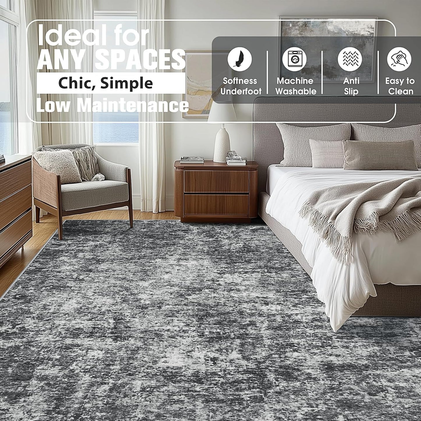 8x10 Area Rugs for Living Room Rug Washable: Abstract Large Rug for Dining Room Bedroom Carpet Non Slip 8 by 10 Indoor Modern Nursery Home Office Blue Grey