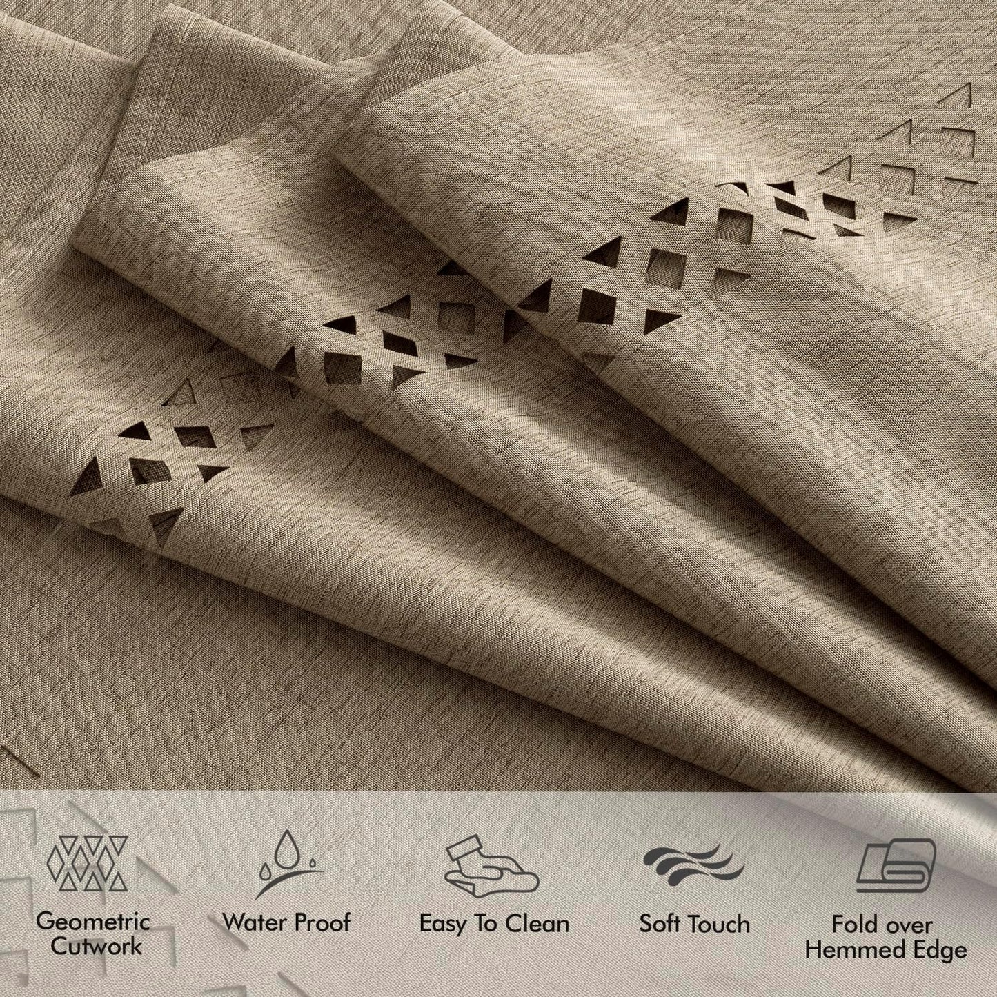 MIULEE Beige Rectangle Linen Polyester Tablecloth with Decorative Cutouts Spring Waterproof Stain Resistant & Shrink-Proof Table Cloth 52x70 inch Farmhouse Style for Dining Wedding and Outdoor