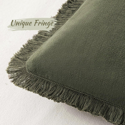 MIULEE Decorative Throw Pillow Covers Neutral Linen Fringe Throw Pillows Set of 2 Natural Beige Boho Farmhouse Cushion Covers with Tassels for Couch Sofa Bed Spring Home Decor 20x20 Inch