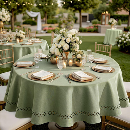 MIULEE Beige Rectangle Linen Polyester Tablecloth with Decorative Cutouts Spring Waterproof Stain Resistant & Shrink-Proof Table Cloth 52x70 inch Farmhouse Style for Dining Wedding and Outdoor
