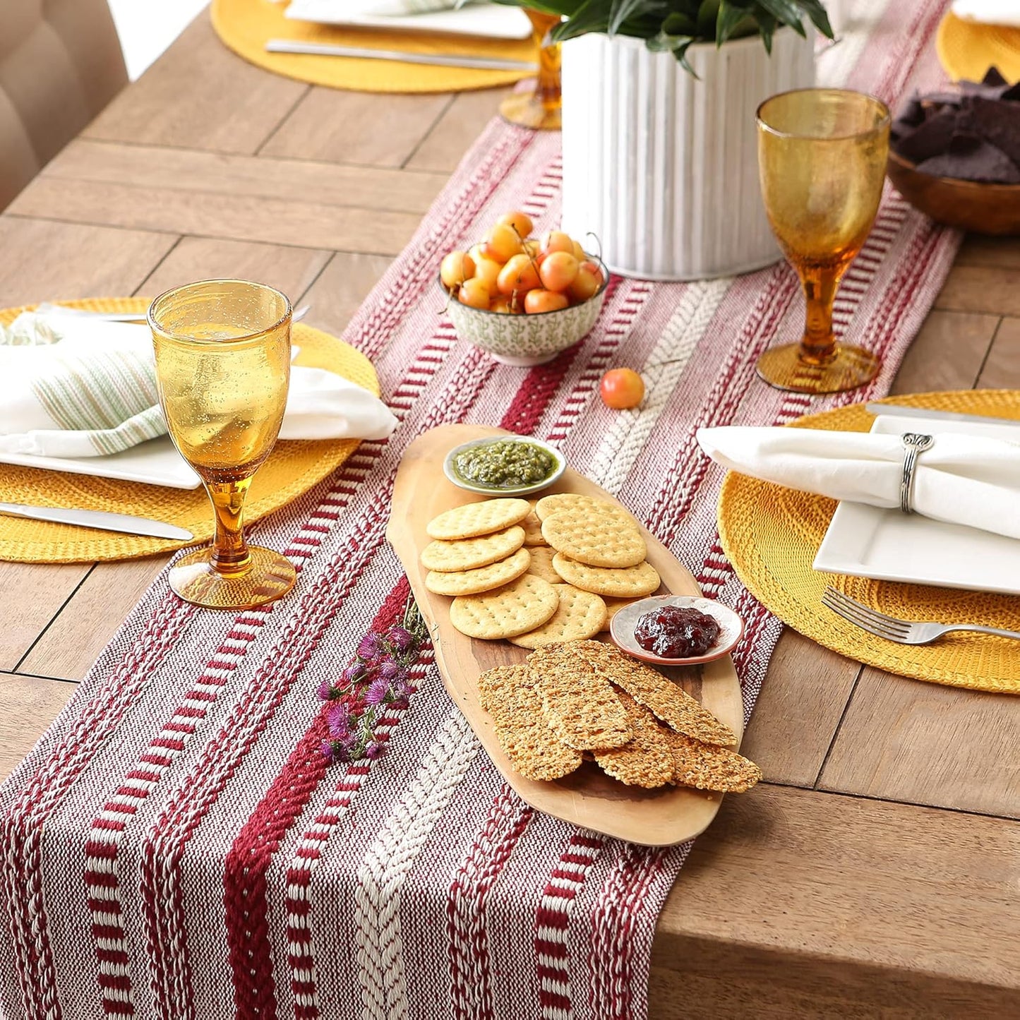 DII Farmhouse Braided Stripe Table Runner Collection, 15x72 (15x77, Fringe Included), Black