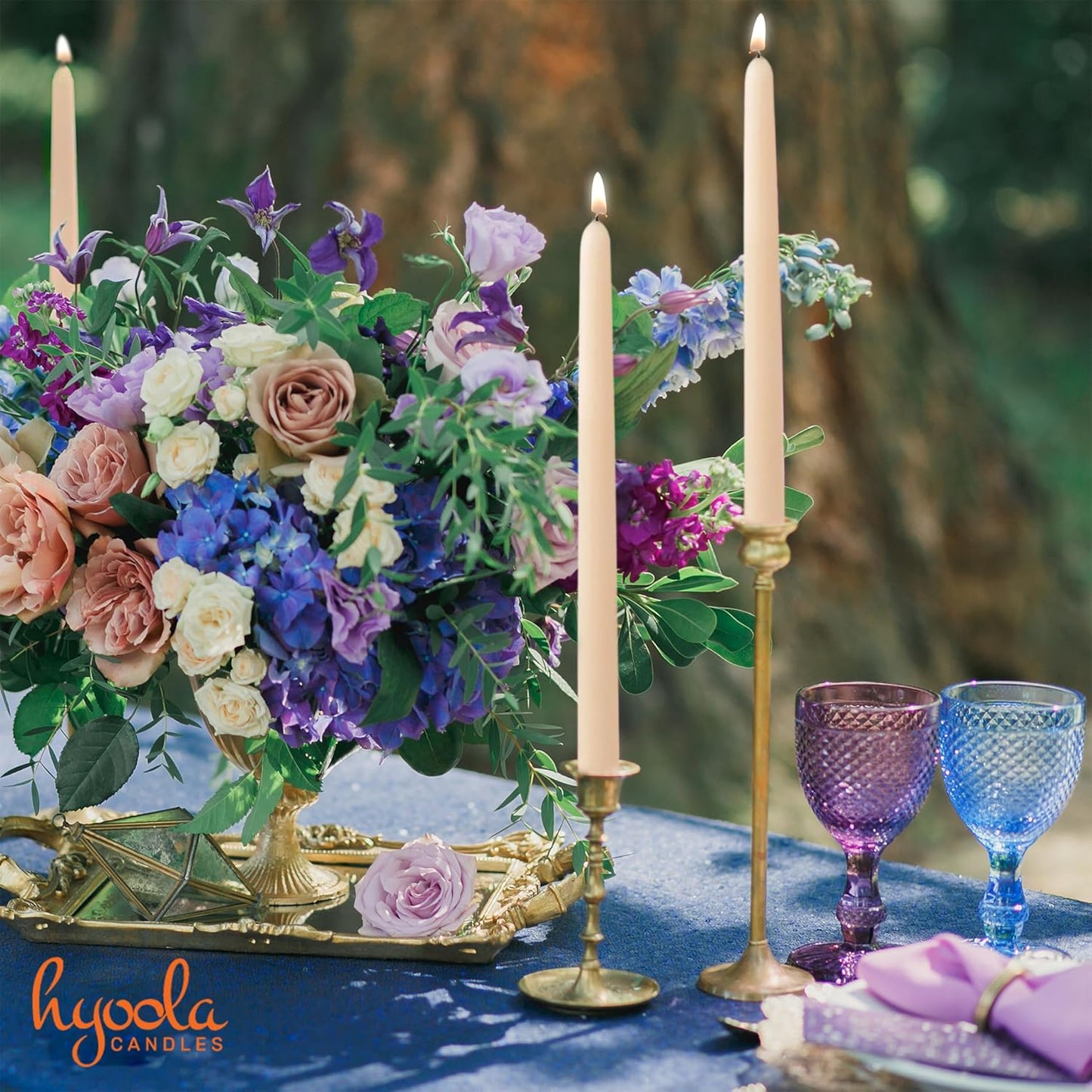 Hyoola Tall Taper Candles - 10 Inch Metallic Gold Unscented Dripless Taper Candles - 8 Hour Burn Time - 4 Pack