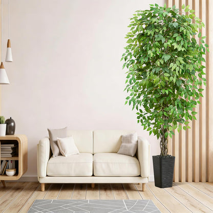 Artificial Ficus Tree 6FT Faux Plants Indoor Tall Fake Plants with White Planter, Green Lifelike Lush Fake Ficus Tree for Home Living Room Bedroom Outdoor Balcony House Office Decor