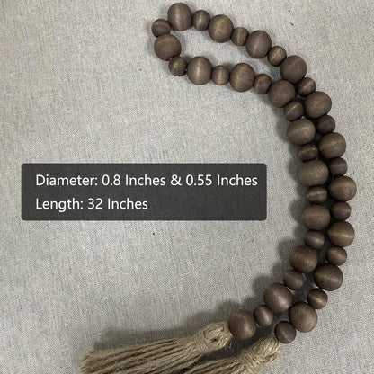 Handcrafted Farmhouse Wooden Decorative Beads Garland, Table Tray Boho Wood Beads with Tassel, Small Rustic Antique Decor for Home and Events (32" Rustic Blue)