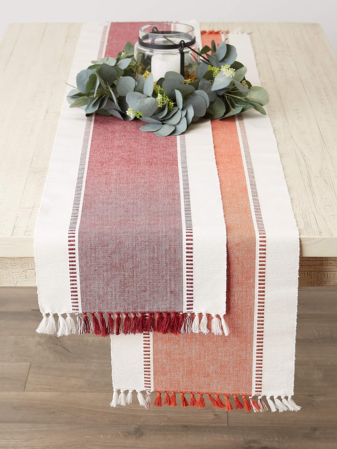 DII Dobby Stripe Woven Table Runner, 13x72-inch, French Blue
