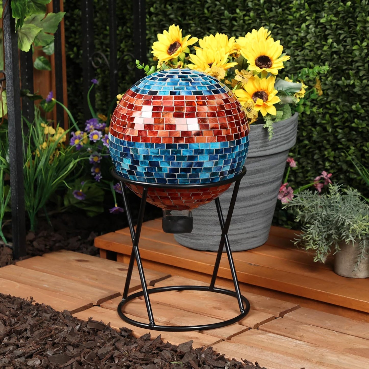 Alpine Corporation 10" Diameter Indoor/Outdoor Glass Mosaic Gazing Globe Yard Decoration, Purple Pearlized Petals Design