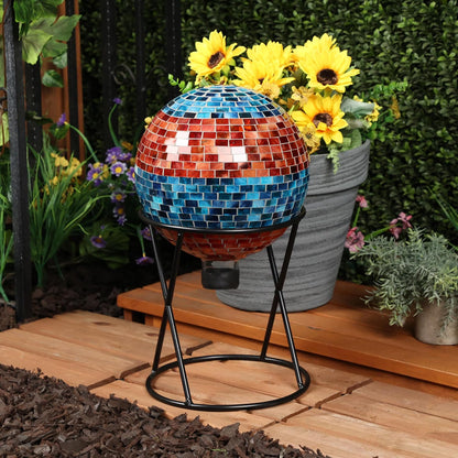 Alpine Corporation 10" Diameter Indoor/Outdoor Glass Mosaic Gazing Globe Yard Decoration, Purple Pearlized Petals Design