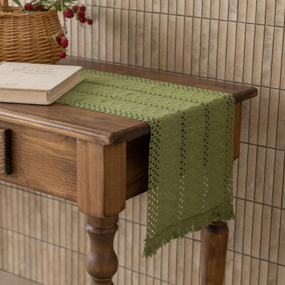 Keketoarrange Boho Sage Green Table Runner for Summer Home Decorations 12x72 Inches Farmhouse Small Macrame Woven Burlap Rustic Coffee Dresser Dining Kitchen Centerpiece Bohemian Decor