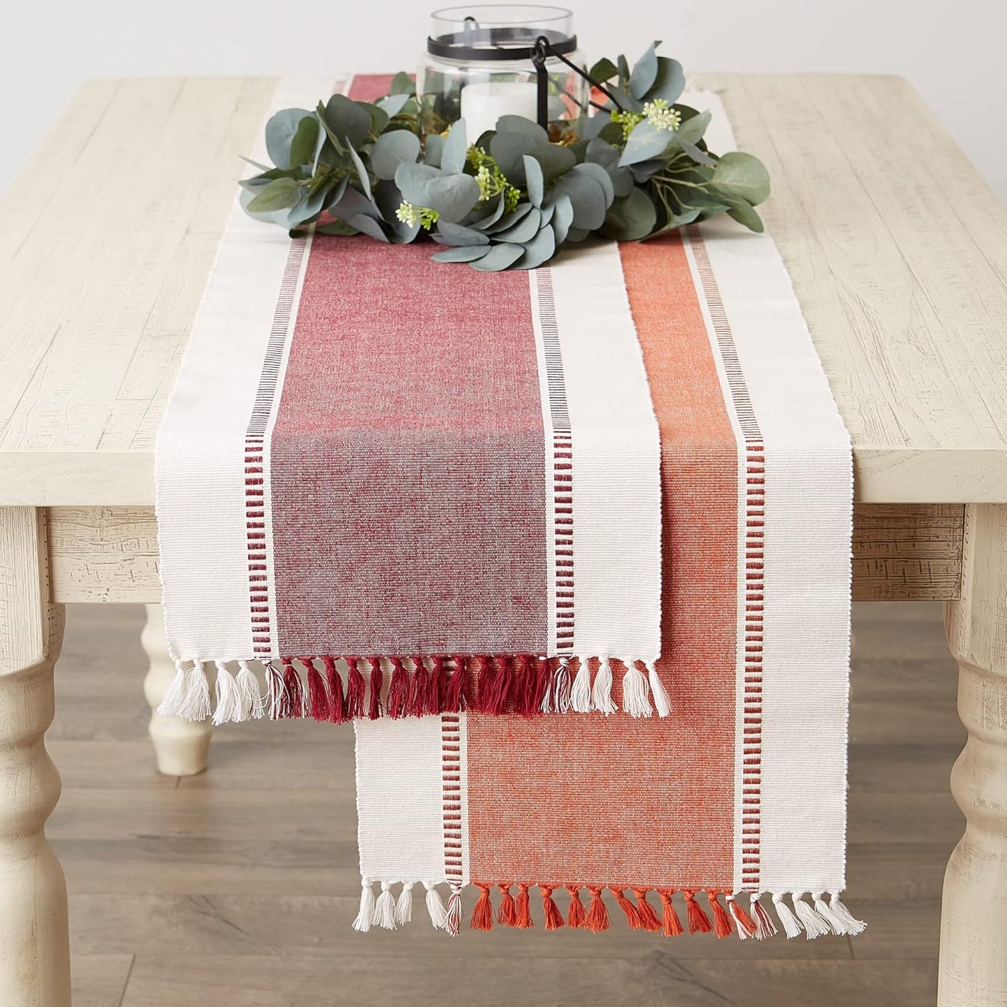 DII Dobby Stripe Woven Table Runner, 13x72-inch, French Blue