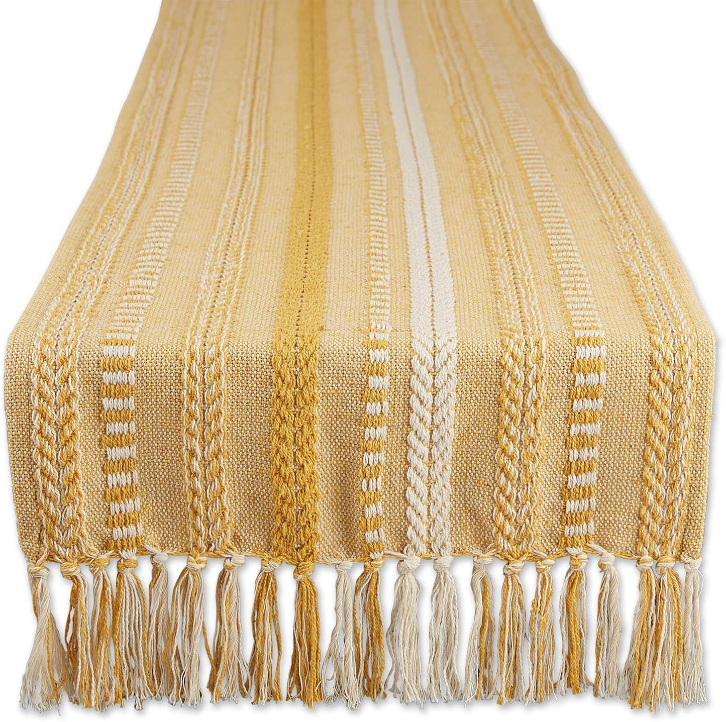 DII Farmhouse Braided Stripe Table Runner Collection, 15x72 (15x77, Fringe Included), Black