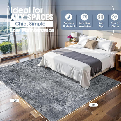 8x10 Area Rugs for Living Room Rug Washable: Abstract Large Rug for Dining Room Bedroom Carpet Non Slip 8 by 10 Indoor Modern Nursery Home Office Blue Grey