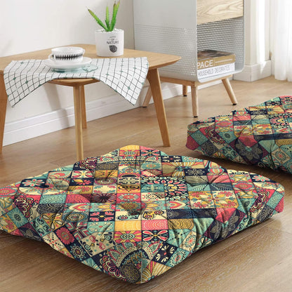 Mandala Meditation Cushion, Boho Meditation Mat, Meditation Pillows for Sitting on Floor, Cushions for Sitting in Home and Outdoor, Square Floor Pillow Cushion Seating for Yoga Accessories 22'' X 22''