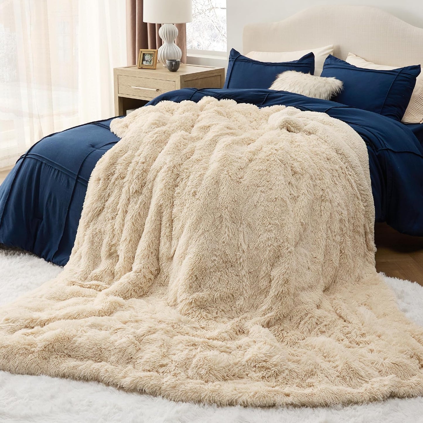 Bedsure GentleSoft Fluffy Fuzzy Faux Fur Throw Blanket for Couch, Soft Sherpa Fleece Cozy Gifts for Women, Plush Bed Blanket Room Decor for Men, Thick Warm Minky Teen Gifts Winter Bedding