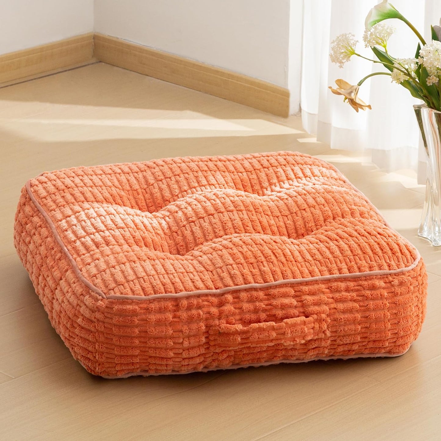 HIGOGOGO Floor Pillow Cushion for Adults, Meditation Cushion Pillow, Blended Corduroy Cover, Large Square Floor Sitting for Tatami Living Room or Yoga, 22x22 Inch, Beige