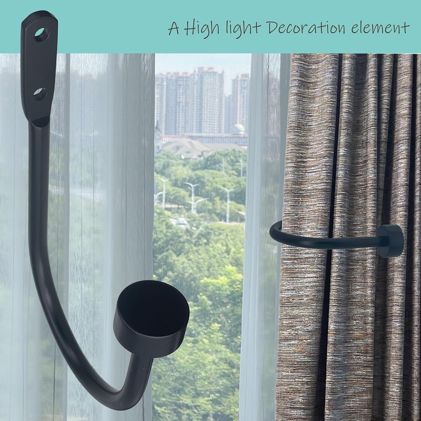 Quality Curtain Holdbacks, Solid Steel Curtain Holdback with Disk Finial,Electroplate Finishes, Set of 2 Window Curtain Tieback Hooks, Warm Gold