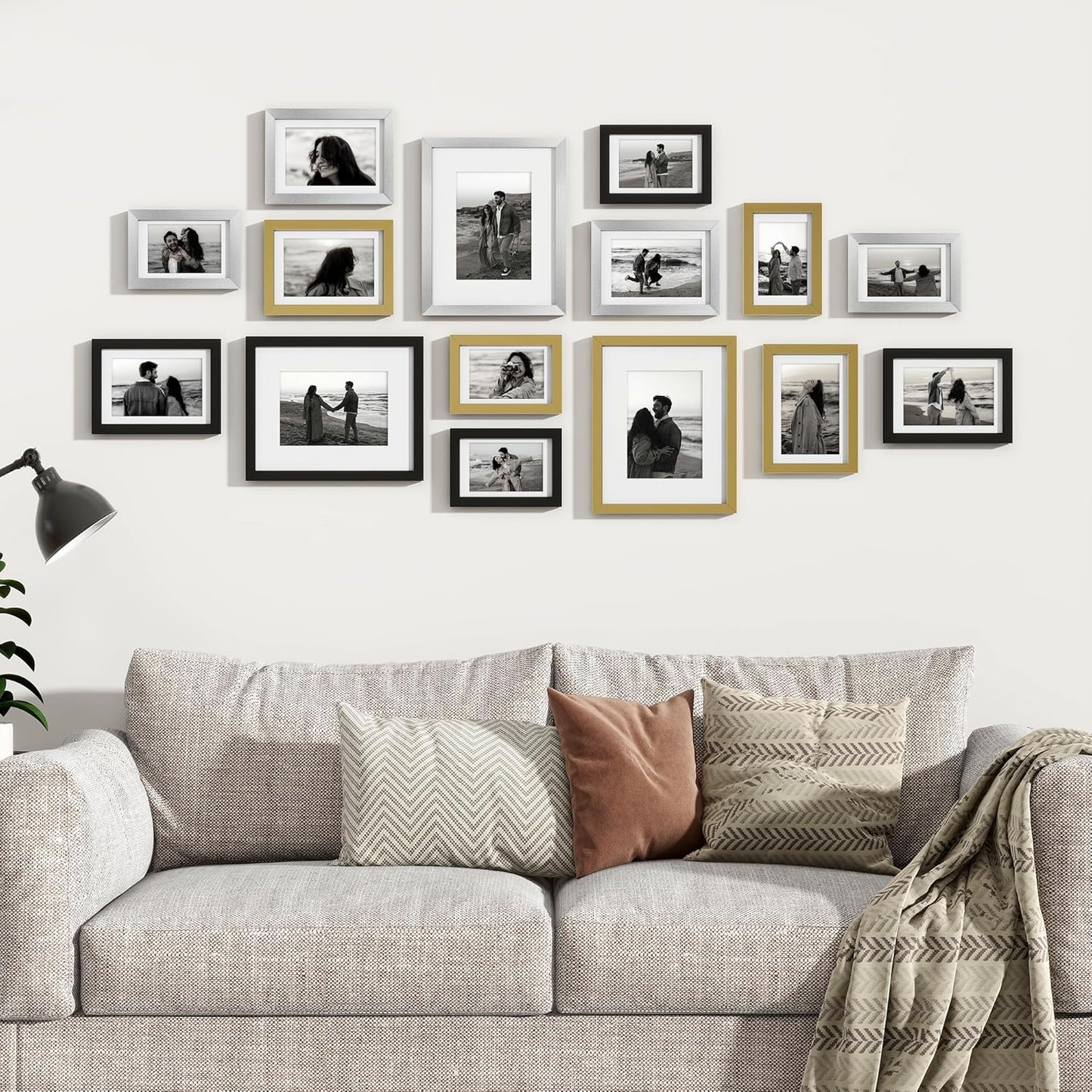 Venusmiles 15 Pack Picture Frames Collage Wall Decor, Gallery Frame Set for Wall Mounting or Tabletop Display, Multi Sizes Including 3pcs 8x10, 6pcs 5x7, 6pcs 4x6, Oak