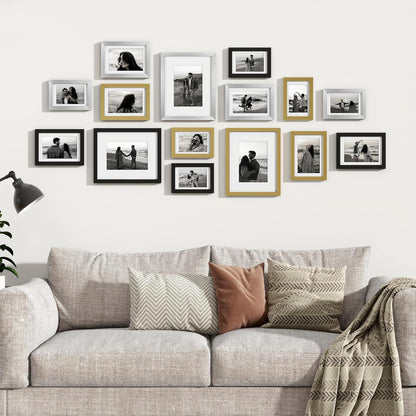 Venusmiles 15 Pack Picture Frames Collage Wall Decor, Gallery Frame Set for Wall Mounting or Tabletop Display, Multi Sizes Including 3pcs 8x10, 6pcs 5x7, 6pcs 4x6, Oak