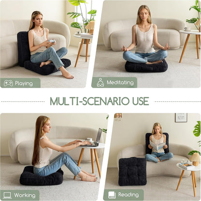 HIGOGOGO 6" Extra Thick Floor Pillow Cushion for Adults, Meditation Cushion Pillow, Large Square Floor Sitting, Tufted Corduroy Cover, for Tatami Living Room or Yoga, 22x22 Inch, 2Pack, Dark Grey