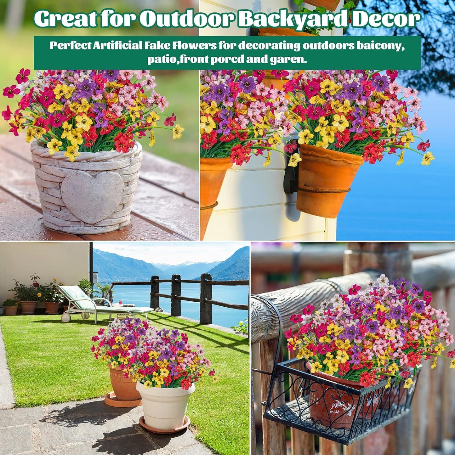 Lnoicy Artificial Greenery Plants Outdoor UV Resistant Fake Plants Boxwood Shrubs Grass,20 Bundles for Farmhouse Home Garden Office Patio Backyard Wedding and Indoor Outdoor Decoration
