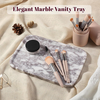 Marble Vanity Tray for Dresser Organizer, Travertine Bathroom Tray Countertop, Beige Decorative Serving Trays, Kitchen Sink Storage, Jewelry & Perfume Holder(Travertino Romano)
