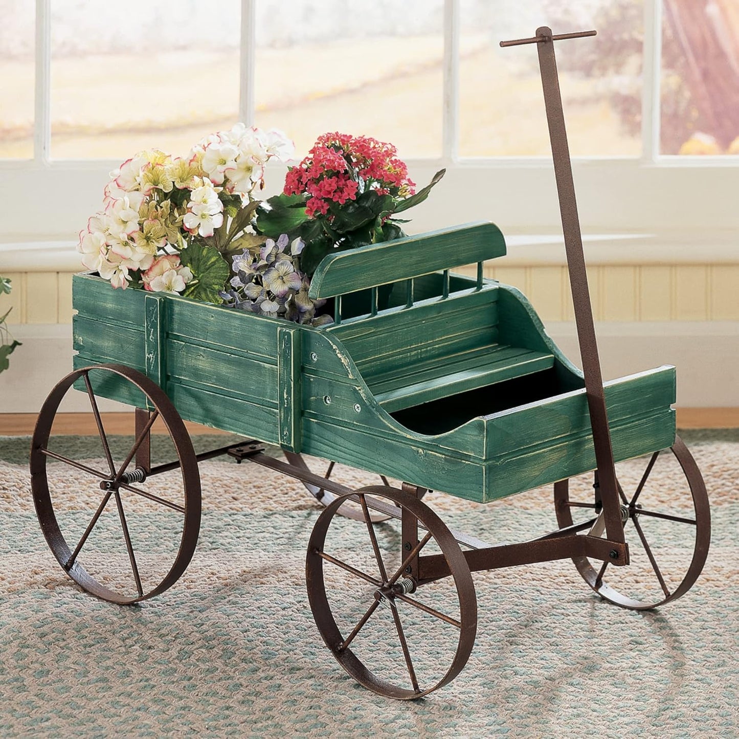 Collections Etc Amish Wagon Decorative Indoor/Outdoor Garden Backyard Planter, Red