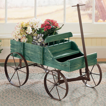 Collections Etc Amish Wagon Decorative Indoor/Outdoor Garden Backyard Planter, Red