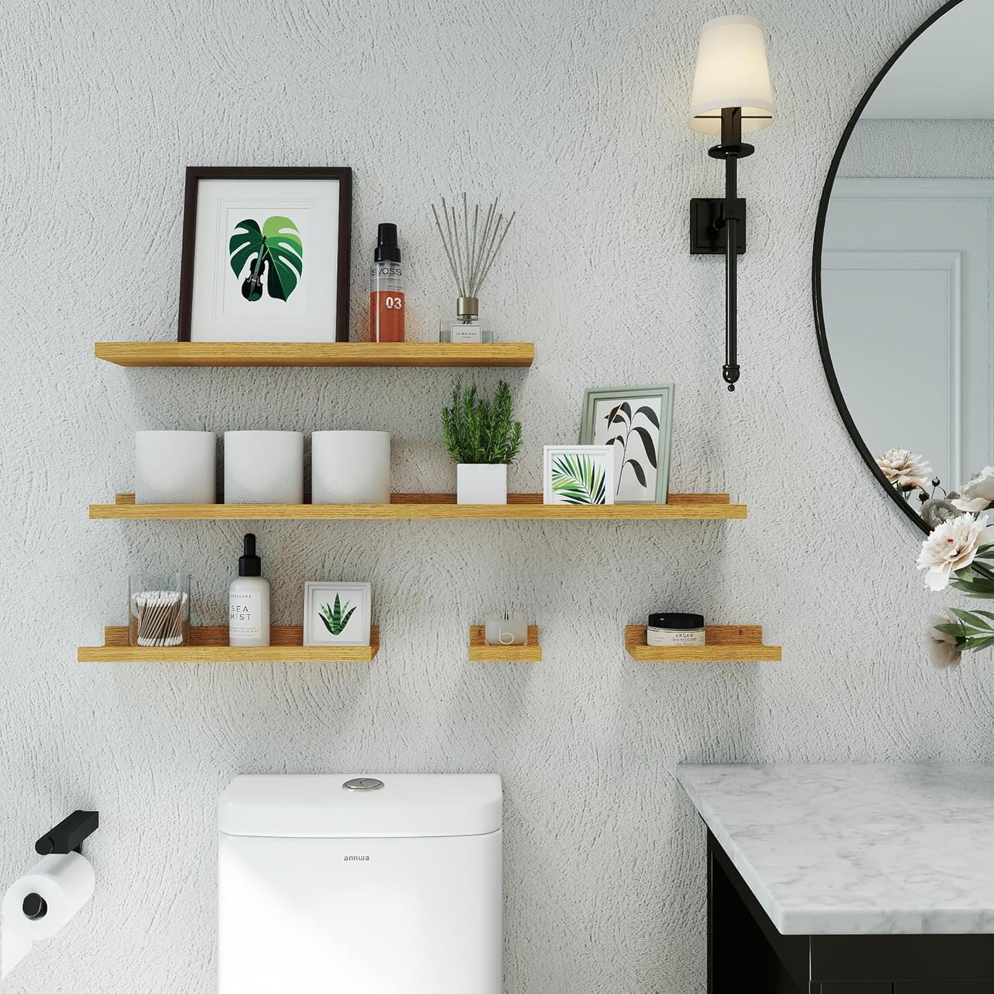 White Floating Shelves for Wall Decor, Wall Mounted Wood Storage Shelf for Bedroom, Living Room, Bathroom, Kitchen, Nursery, Display Picture Ledge Shelf with Lip Set of 2-14 Inches, White