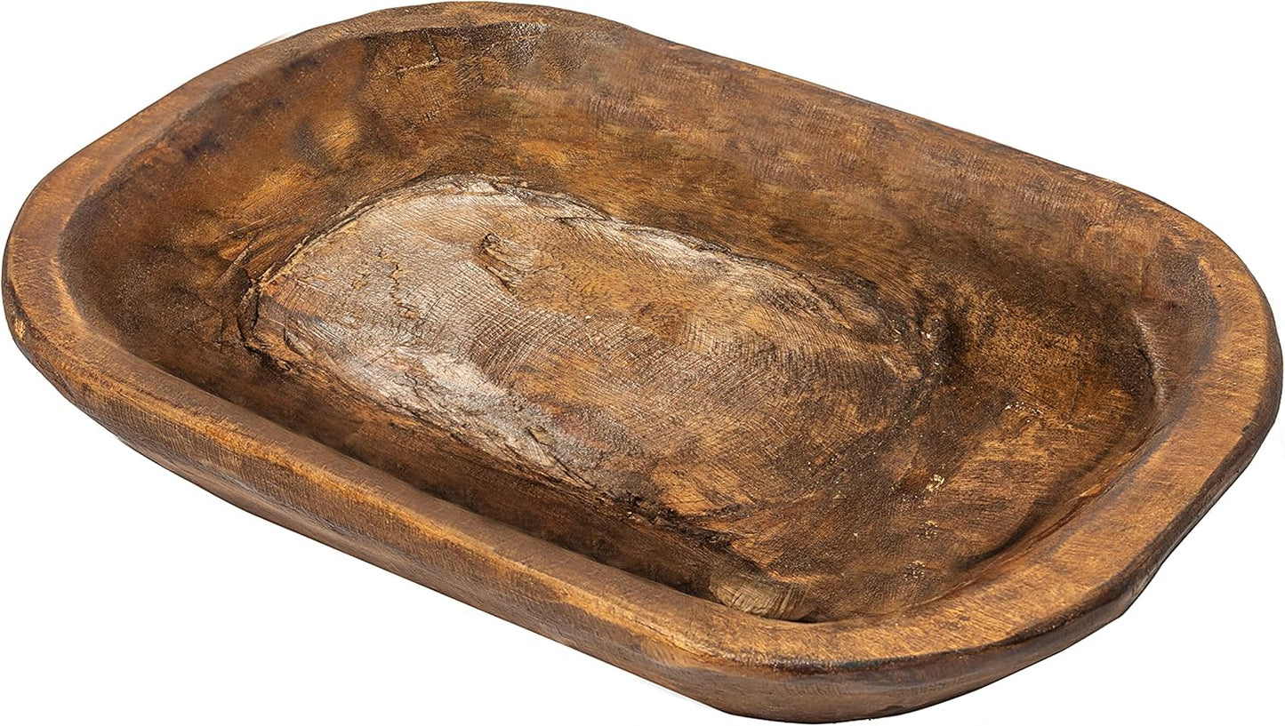 MAINEVENT Decorative Bowl Home Decor Approx 10 Inch, Hand Crafted Spanish Oak Wooden Dough Bowl Decor, Table Centerpiece Made in USA