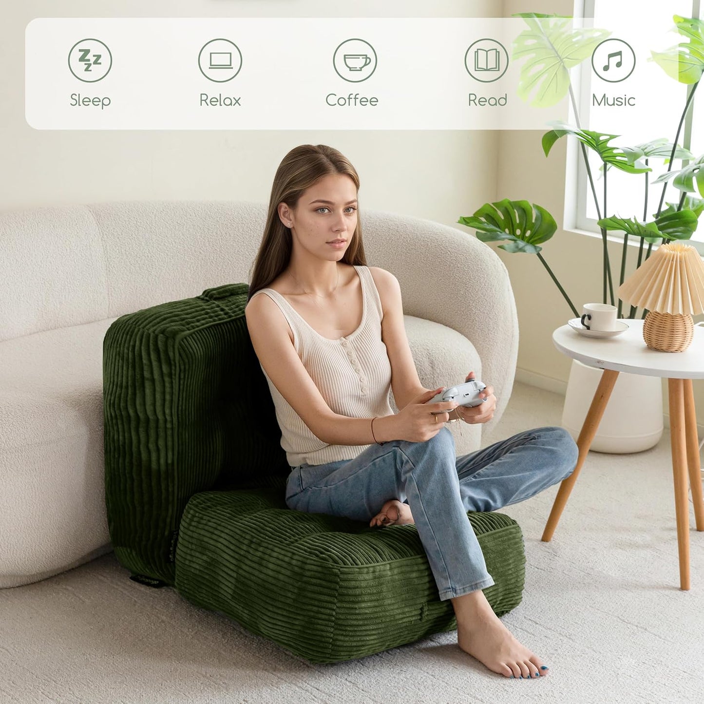 HIGOGOGO 6" Extra Thick Floor Pillow Cushion for Adults, Meditation Cushion Pillow, Large Square Floor Sitting, Tufted Corduroy Cover, for Tatami Living Room or Yoga, 22x22 Inch, 2Pack, Dark Grey