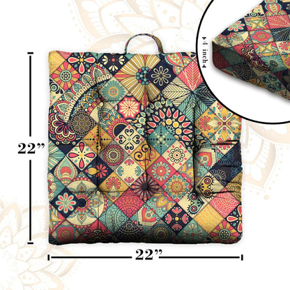 Mandala Meditation Cushion, Boho Meditation Mat, Meditation Pillows for Sitting on Floor, Cushions for Sitting in Home and Outdoor, Square Floor Pillow Cushion Seating for Yoga Accessories 22'' X 22''