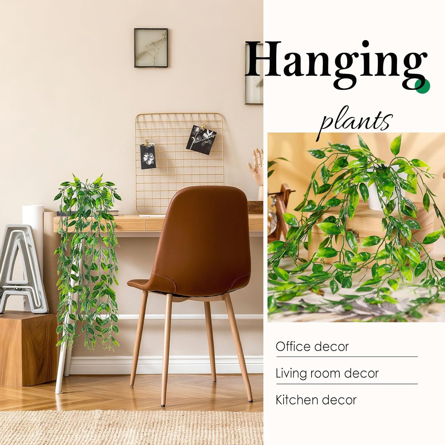 Der Rose 4Pcs Fake Plants Hanging Artificial Ivy Vine Faux Eucalyptus Hanging Plants, Boston Fern, String of Pearls for Living Room Aesthetic Bedroom Boho Kitche Wall Shelf Indoor Outdoor Decor