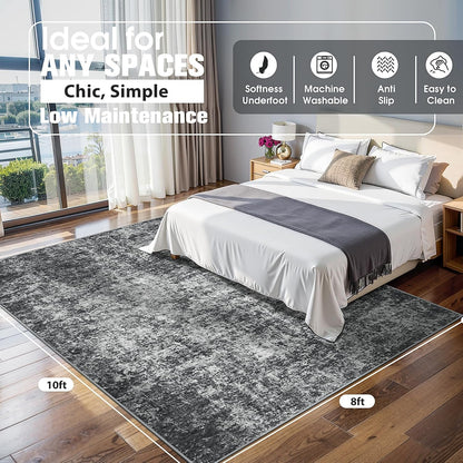 8x10 Area Rugs for Living Room Rug Washable: Abstract Large Rug for Dining Room Bedroom Carpet Non Slip 8 by 10 Indoor Modern Nursery Home Office Blue Grey