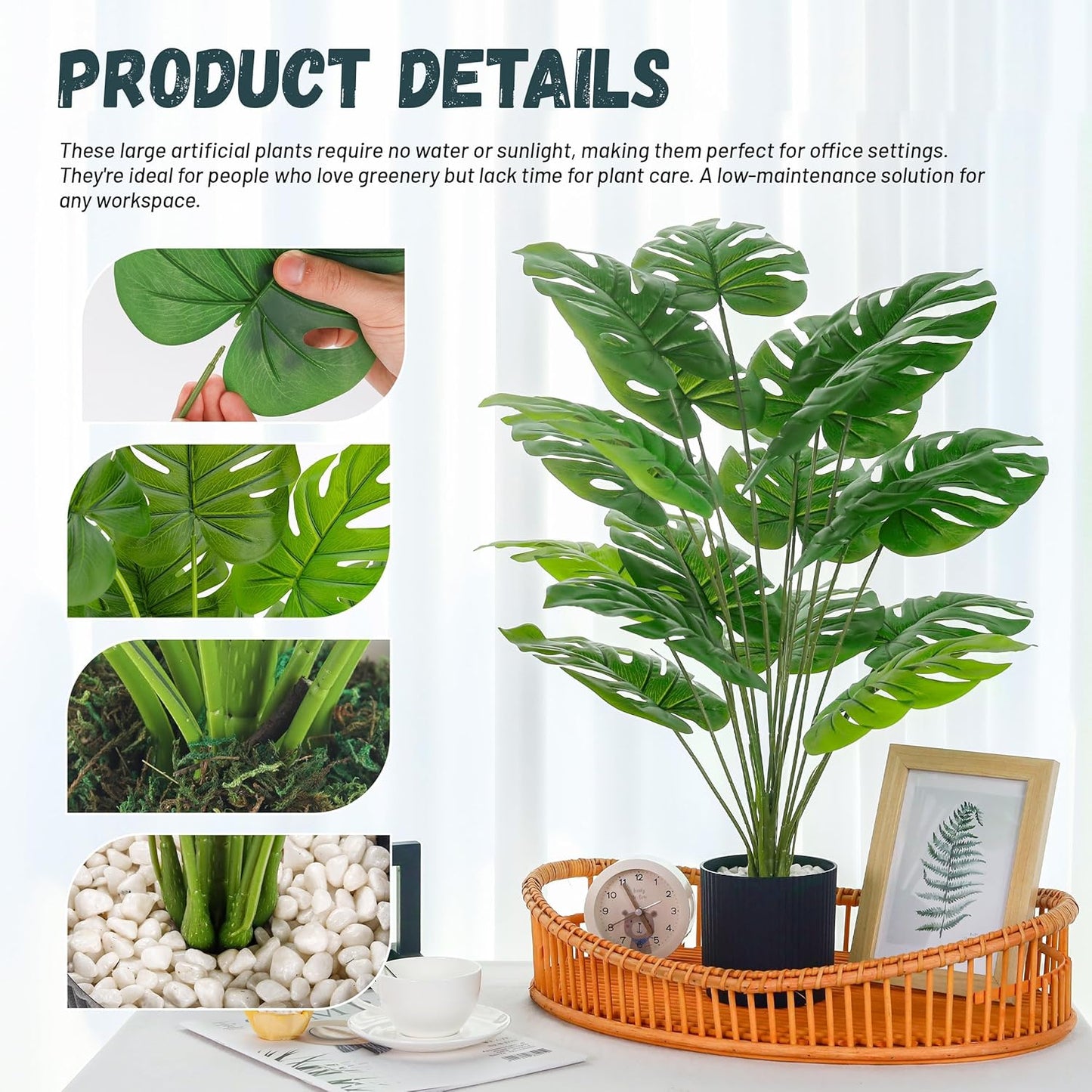 Der Rose 28" Fake Plants Large Artificial Monstera Faux Potted Plants Indoor Tall for Outdoor Living Room House Floor Front Porch Tree Decor