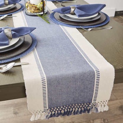 DII Dobby Stripe Woven Table Runner, 13x72-inch, French Blue