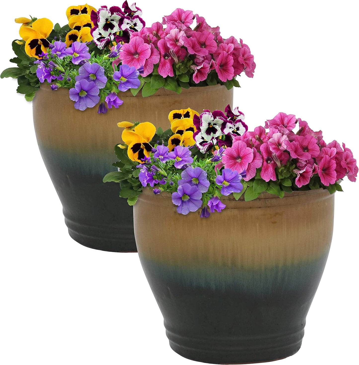 Sunnydaze Large Ceramic Plant Pot - Round Outdoor Glazed Ceramic Planter Pot with Drainage - Studio - Imperial Blue - 18.5"