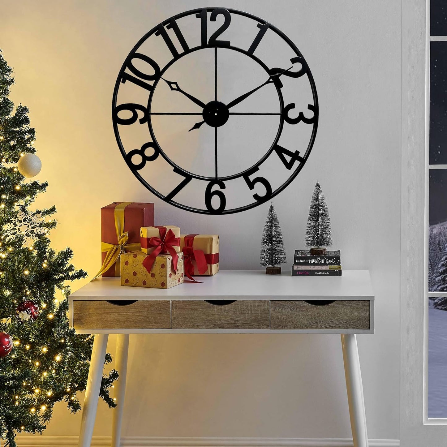 CLXEAST 30 Inch Large Wall Clock Modern, Oversized Roman Numeral Decorative Black Metal Wall Clock for Living Room Decor,House Warming Gifts New Home