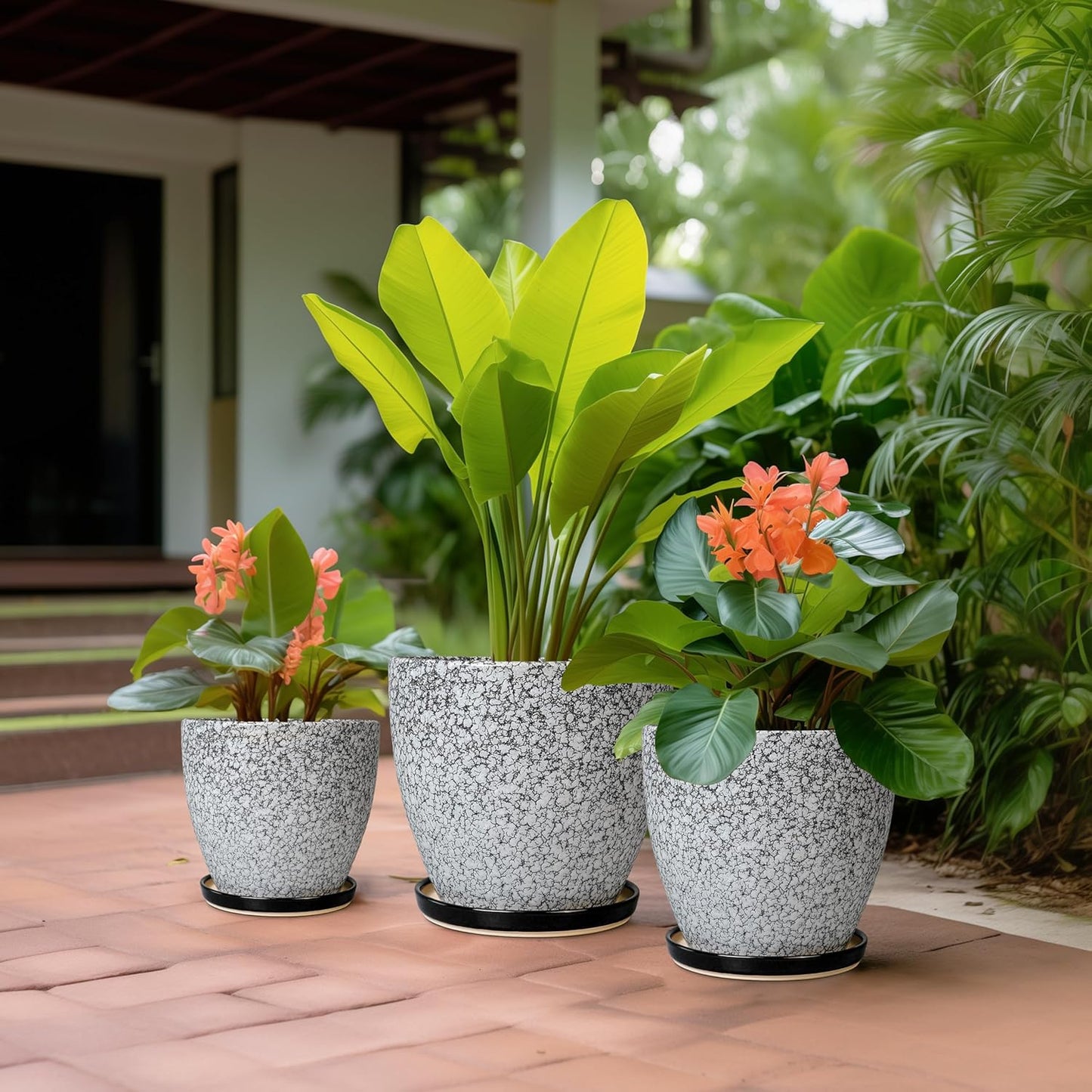 Plant Pots Indoor, Ceramic Planters Pots with Drainage Holes and Saucers, 10+8+6 Inch, Set of 3, Round Large Flower Pots for Indoor Outdoor Plants, Blue