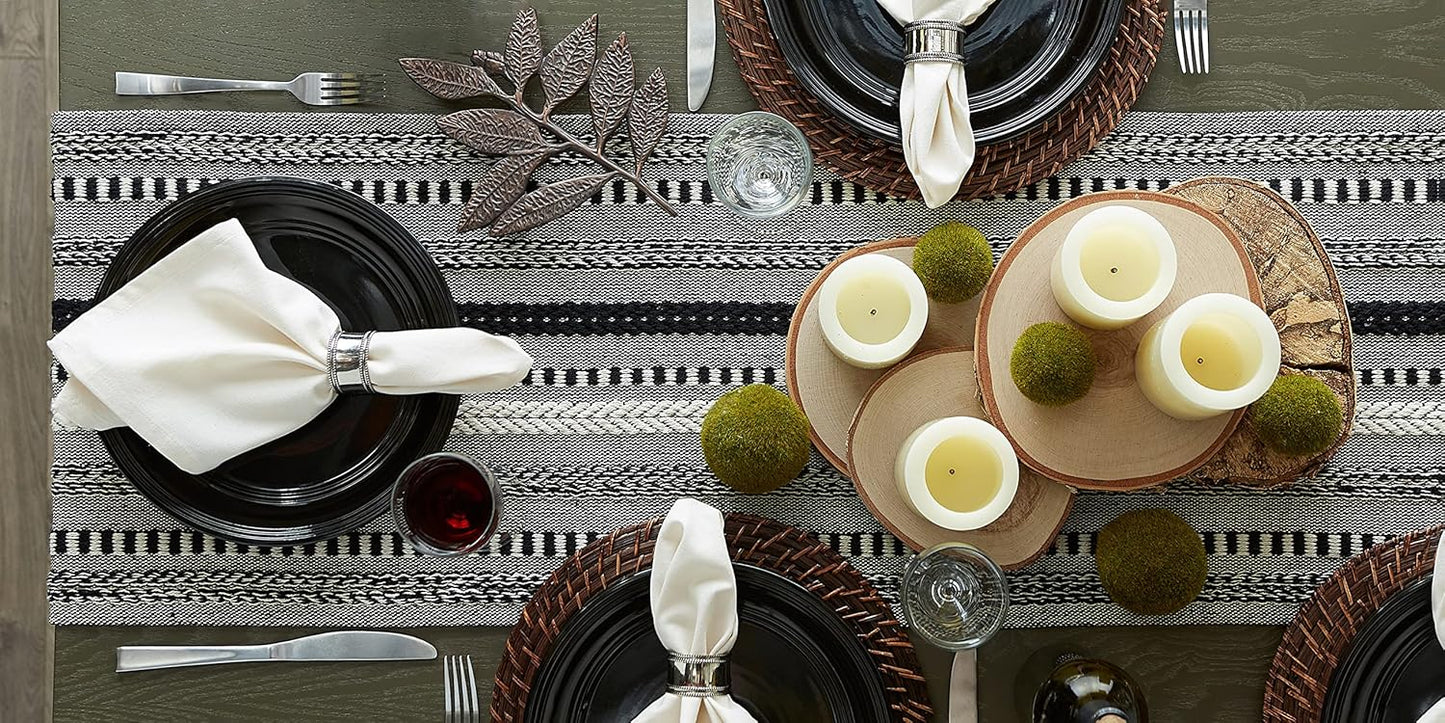 DII Farmhouse Braided Stripe Table Runner Collection, 15x72 (15x77, Fringe Included), Black