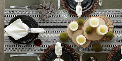 DII Farmhouse Braided Stripe Table Runner Collection, 15x72 (15x77, Fringe Included), Black