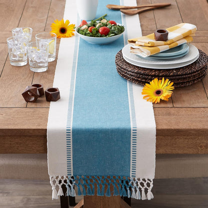 DII Dobby Stripe Woven Table Runner, 13x72-inch, French Blue