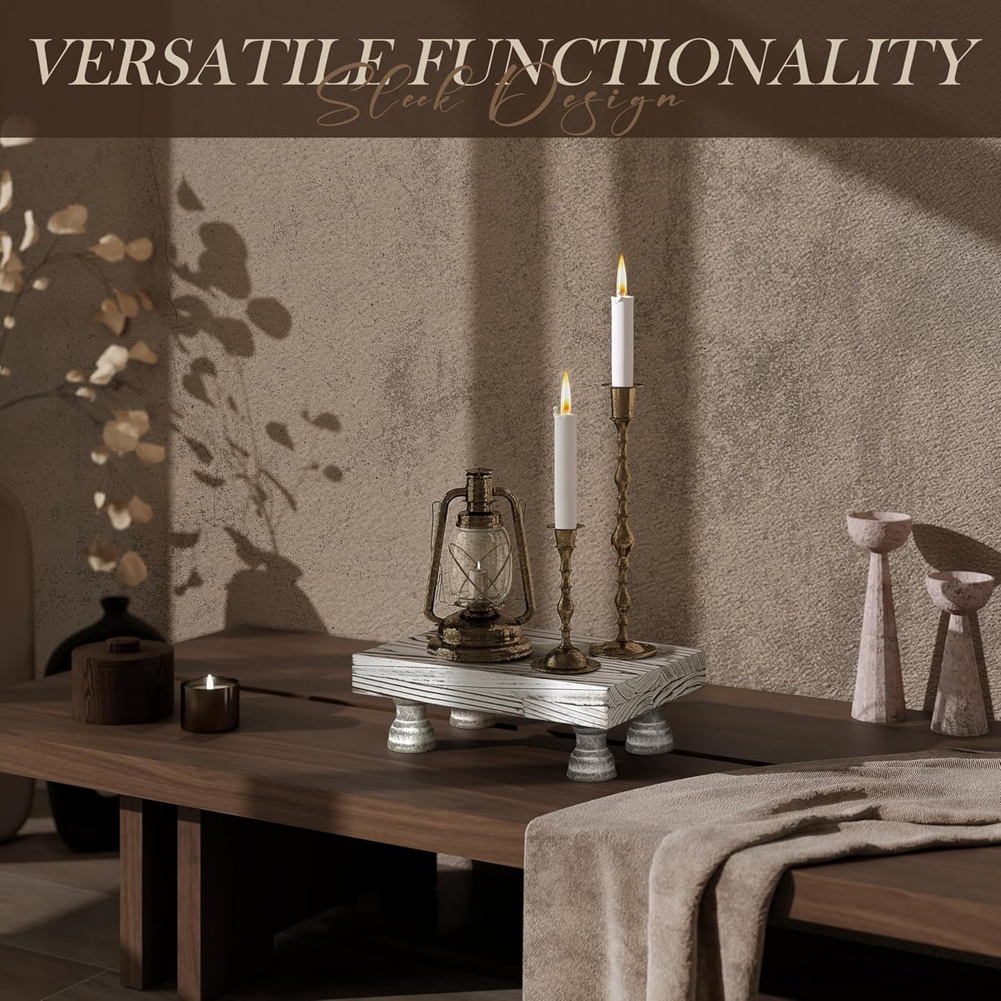 EOSAHR Farmhouse Riser for Room Decor : Decorative Pedestal Stand For Display Your Home Decorations and Uniquely Soap Stand - Rustic Bathroom Counter Tray and Kitchen Decor (Natural Wood)