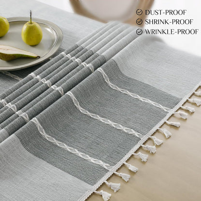 Softalker Outdoor Tablecloth Rectangle, Waterproof Linen Cotton Farmhouse Table Cloths with Tassel, Heavy Weight Wrinkle Free Boho Table Cover for Picnic Camping Dining - 55 x 70 Inch, Coffee Lines