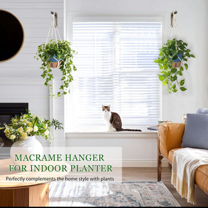 10 Inch Hanging Planters for Indoor Plants, 2 Pack Self Watering Hanging Baskets Flower Pots with Drainage Hole, Visual Reservoir & 2 Kinds of Plant Hanger for Outdoor Garden Home Decor (White)