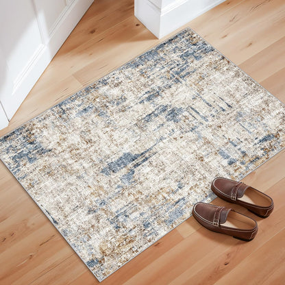 2x3 Washable Non-Slip Area Rug - Soft Low Pile Throw Rug for Kitchen Entryway Bedroom - Modern Indoor Door Mat with Rubber Backing (Beige Grey) - Colors A