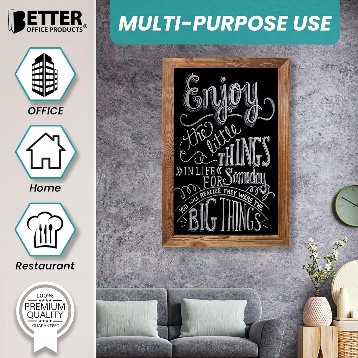 Better Office Products Magnetic Chalkboard, 20x30 Rustic Wood Frame Chalkboard Sign, Wall Mount Vertical/Horizontal, Includes Chalk Markers, Eraser, Chalk Board Easel Sign for Home Business Decor