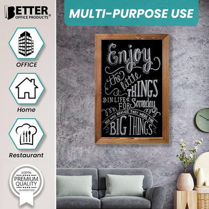 Better Office Products Magnetic Chalkboard, 20x30 Rustic Wood Frame Chalkboard Sign, Wall Mount Vertical/Horizontal, Includes Chalk Markers, Eraser, Chalk Board Easel Sign for Home Business Decor